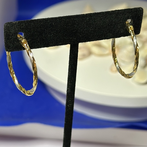 Two Tone Twisted 14K Gold Plated Earrings - Picture 6 of 7